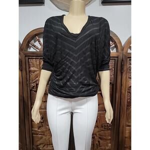 REMAIN DRAPED TOP BLOUSE SIZE S BLACK V-NECKLINE STRIPED #H